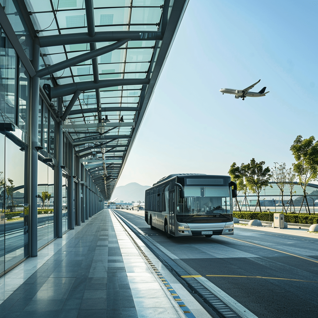 Bus approaching entrance to airport